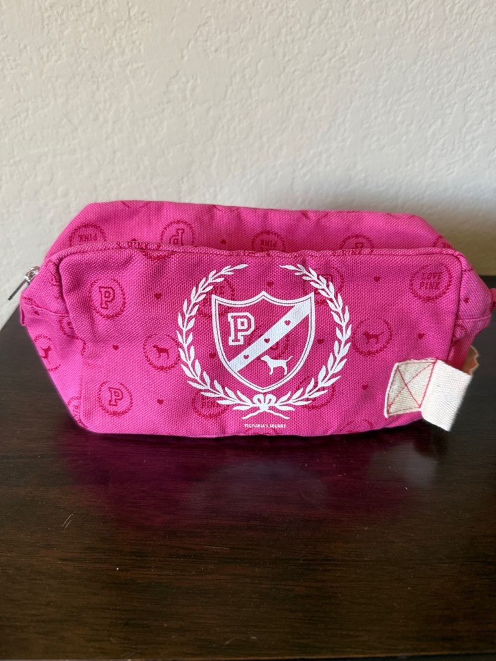 Victoria's Secret Pink Hot Pink Crest Cosmetic Pouch NWT!